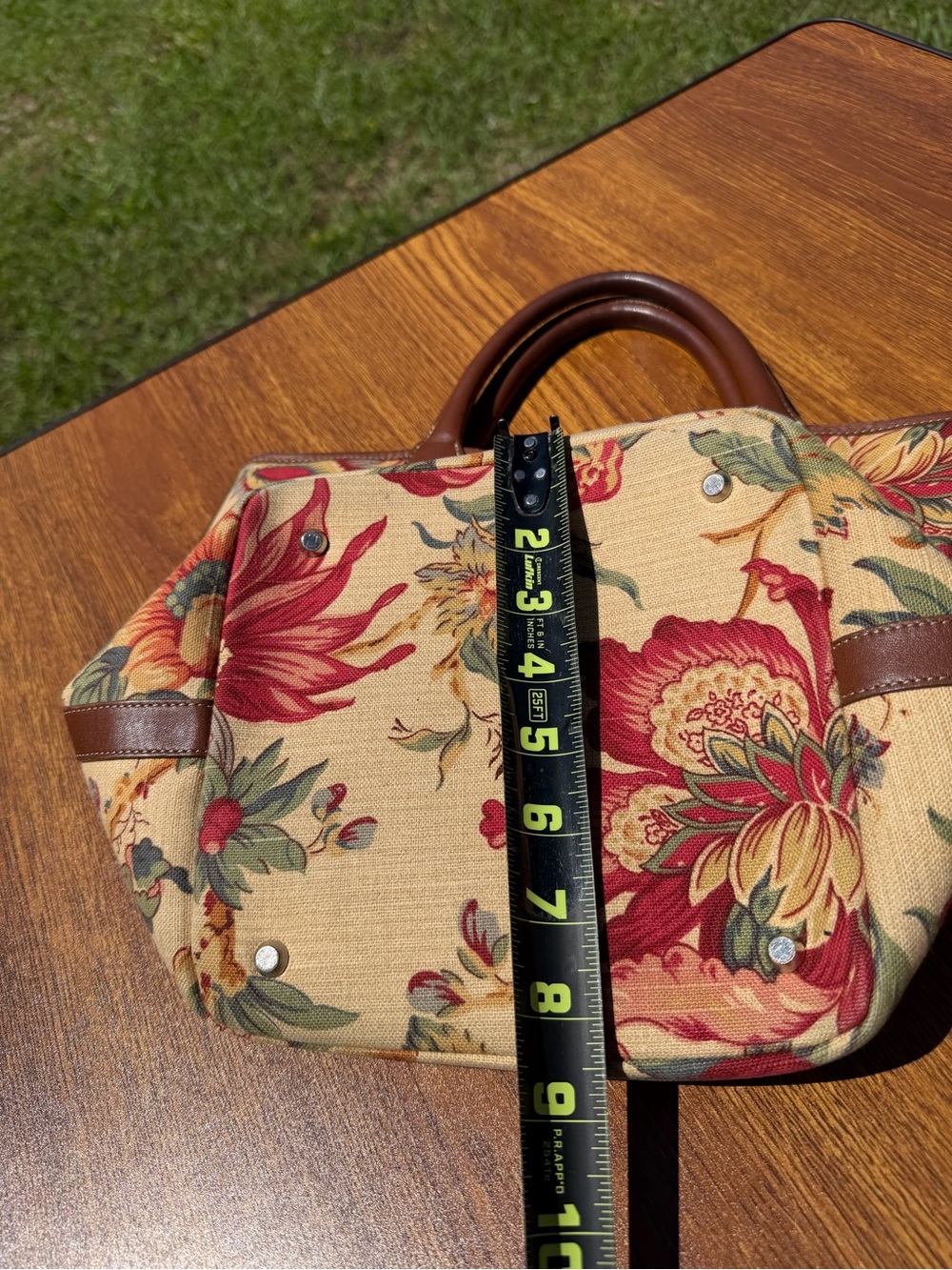 Talbots Floral Tapestry Tote Bag Canvas Leather Trim Boho Cottagecore - Picture 11 of 15